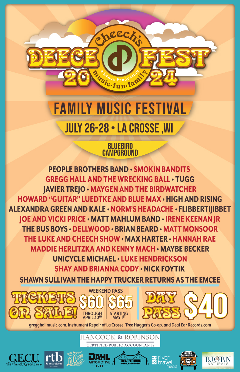 Single day tickets and the daily schedule for the 5th year of Cheech’s Deecefest Family Music Festival taking place July 26-28, 2024...